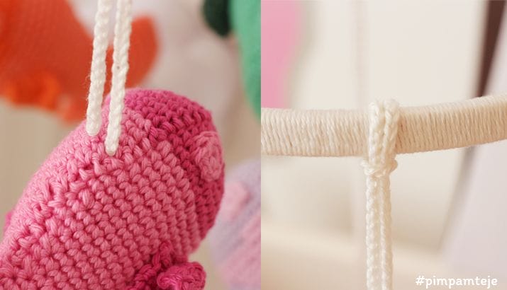 móvil de peces tejidos a ganchillo para la cuna
