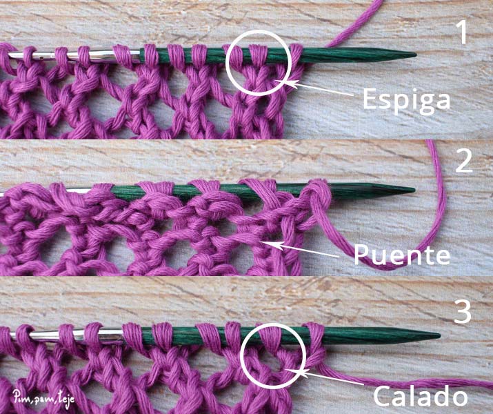 Chal tejido a dos agujas en punto de red