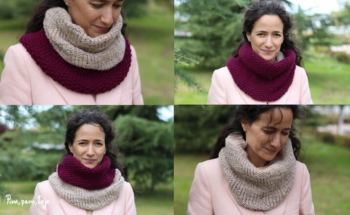 Cuello reversible tejido con agujas circulares