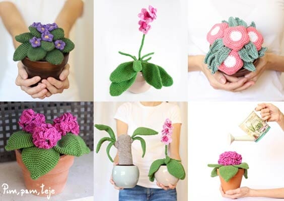 5 patrones para tejer plantas de ganchillo. Una colección de Pim, pam, teje