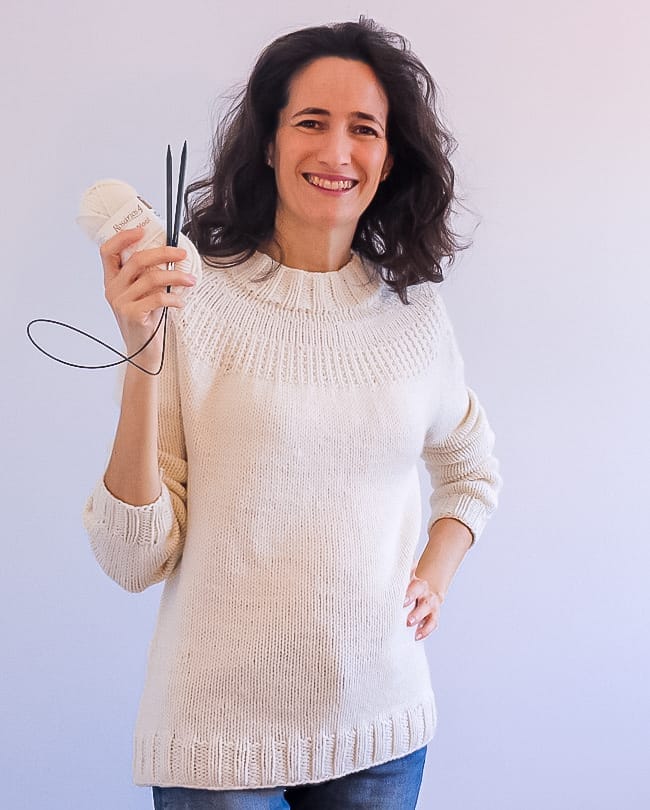 Aprender a tejer un jersey en tejedoras felices de Pim, pam, teje.